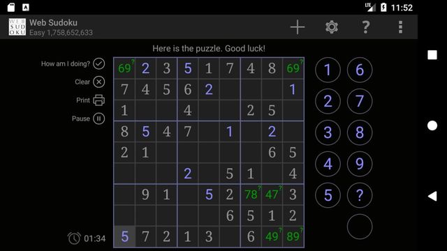 Web Sudoku Screenshot